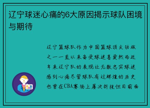 辽宁球迷心痛的6大原因揭示球队困境与期待